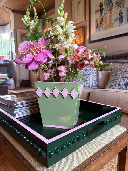 Green Diamond Style Planter with Light Pink Edge