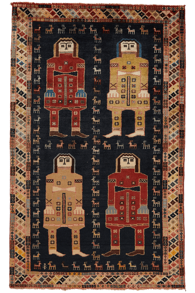 Gashgai — Hand-knotted, 110x162 cm, Blue, 100% Virgin Wool | Main view