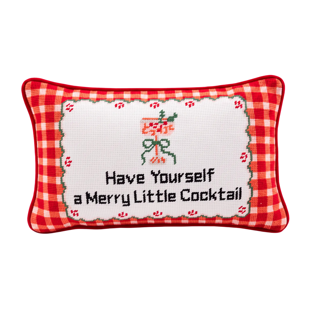 Merry Little Cocktail Needlepoint Pillow