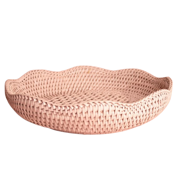 Medium Round Rattan Tray - Pink