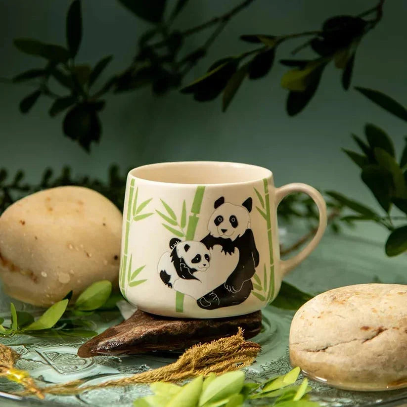 Off White Coffee Mug with Panda Print | 10oz (Set of 2)