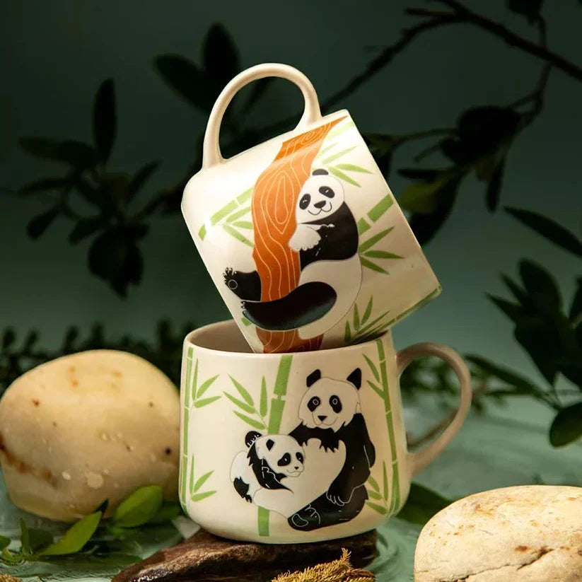 Off White Coffee Mug with Panda Print | 10oz (Set of 2)