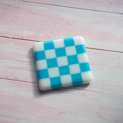 10cm Chequered White/Colour Coaster - Bullseye - Blue - Cyan image