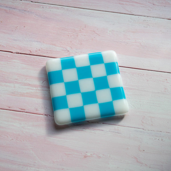 10cm Chequered White/Colour Coaster - Bullseye - Blue - Cyan image