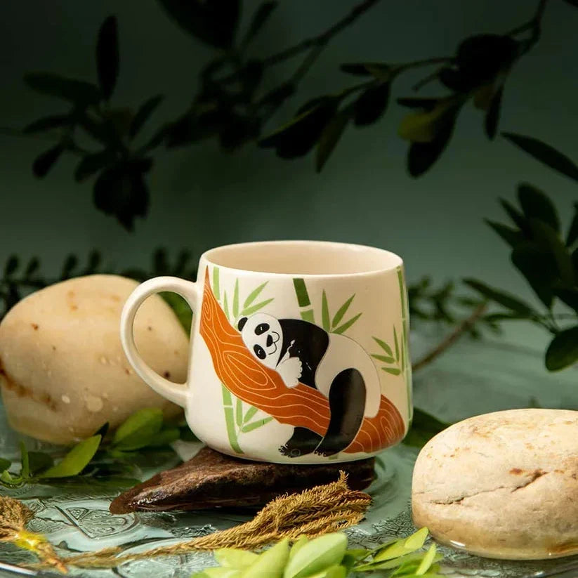 Off White Coffee Mug with Panda Print | 10oz (Set of 2)
