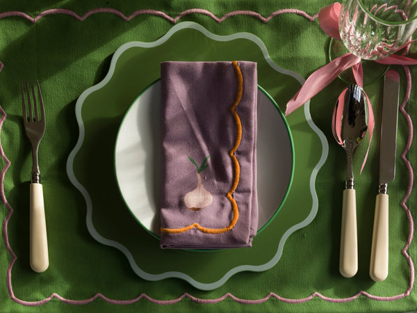 The Victoria Placemat in White and Green, Set of Two