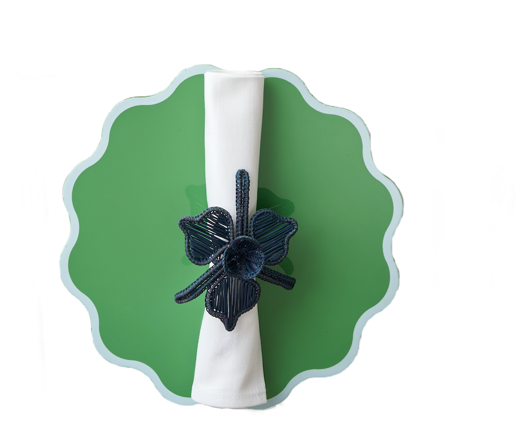 The Victoria Placemat in White and Green, Set of Two