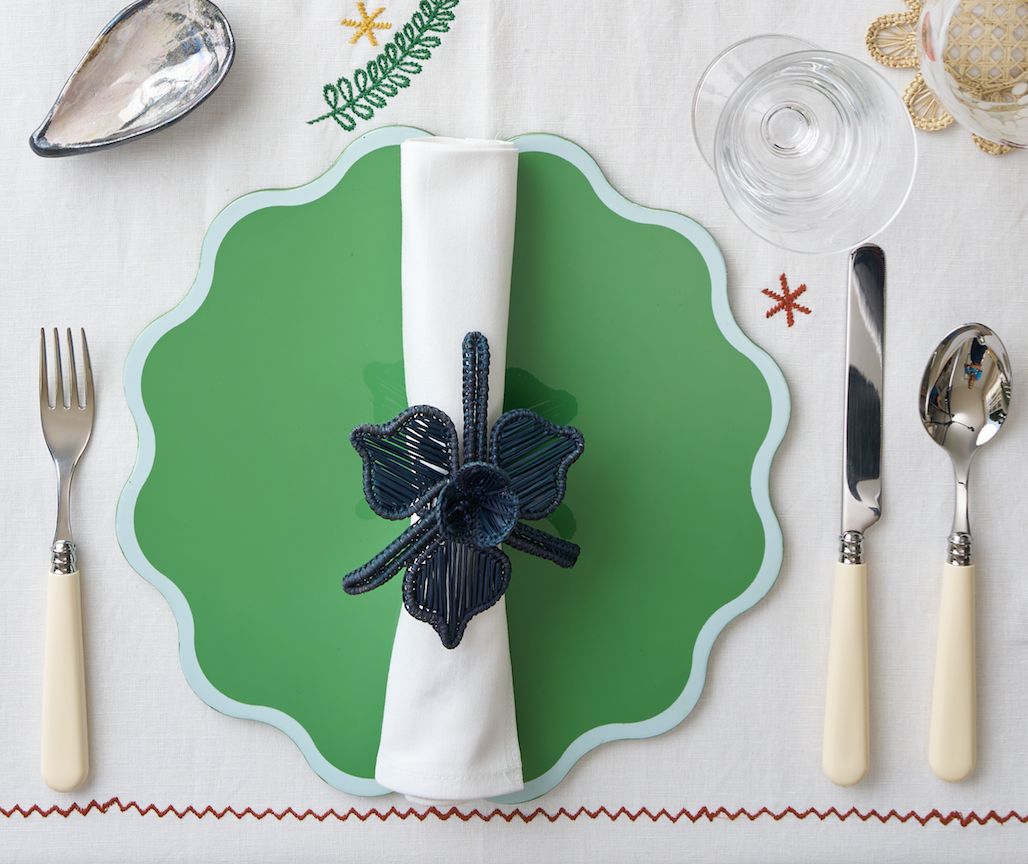 The Victoria Placemat in White and Green, Set of Two