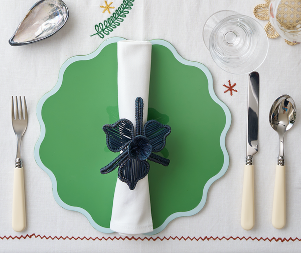 The Victoria Placemat in White and Green, Set of Two