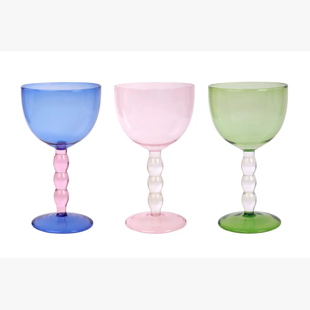 Pink Bubble Stem Cocktail Glass | Handcrafted Glass (Set of 2)