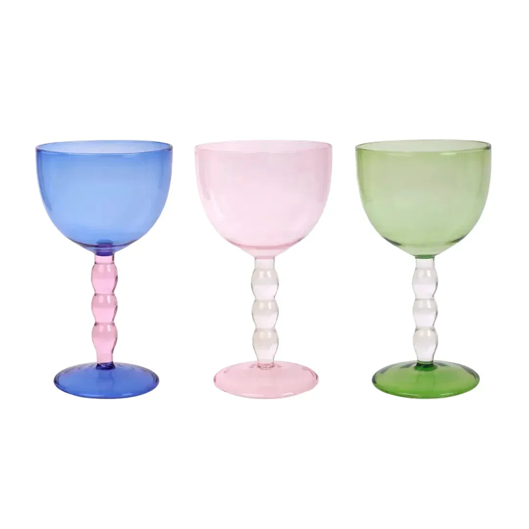 Blue Bubble Stem Cocktail Glass 300ml Set of 2 Handblown - Casa Amarosa