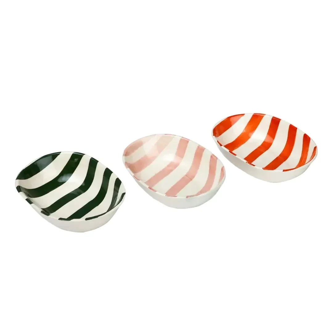 Ceramic Stripe Bowl Pink 7x5x2 Inches Set of 4 - Casa Amarosa