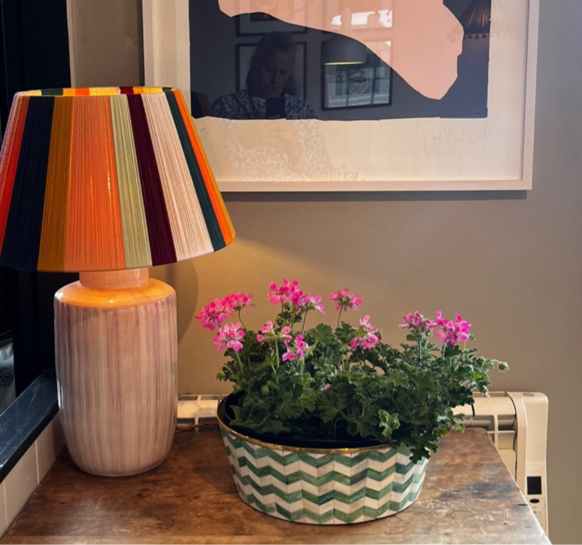 Round Inlay Planter | Large | Green | Chevron