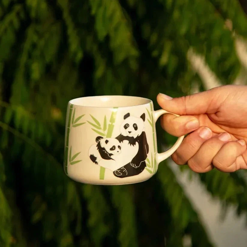 Off White Coffee Mug with Panda Print | 10oz (Set of 2)