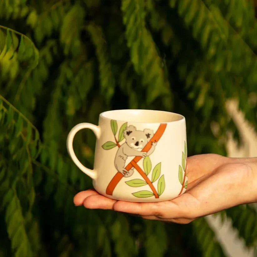 Off White Coffee Mug with Koala Print | 10oz (Set of 2)