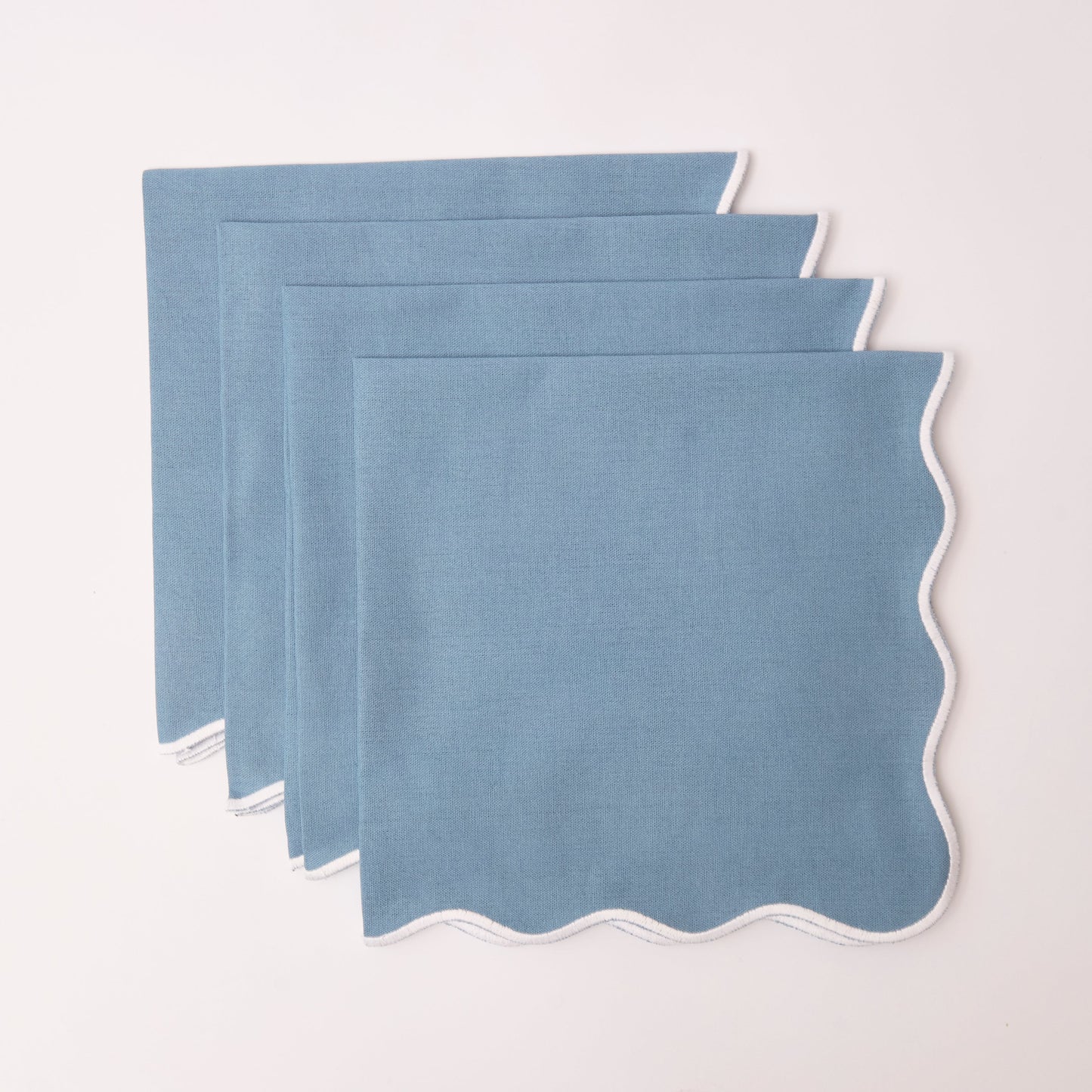 Blue Wave Napkins With White Embroidered Edge (set of 4)