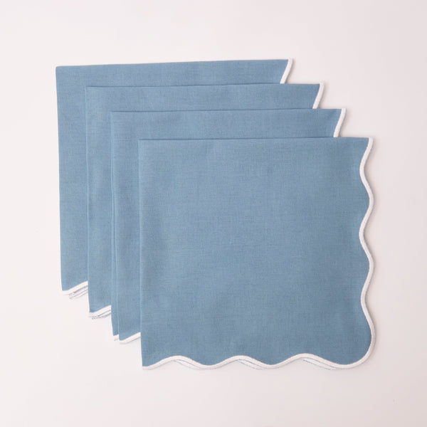 Blue Wave Napkins With White Embroidered Edge (set of 4)