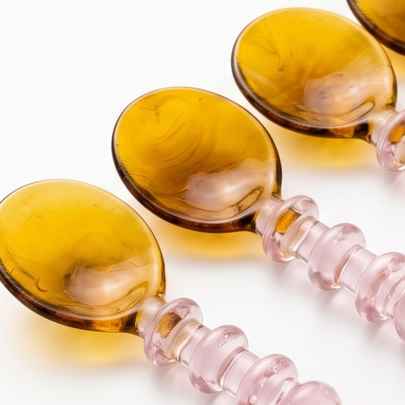 Amber & Pink Beaded Glass Spoon | Borosilicate Glass | Set of 4