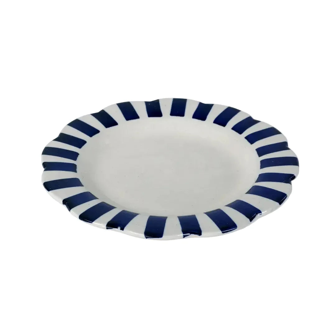 Ceramic Stripe Dinner Plate, Blue 10x10x1.25 Inches - Casa Amarosa