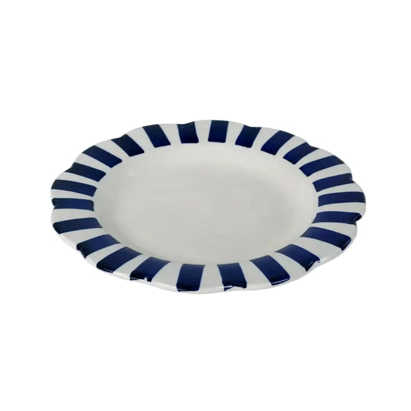 Ceramic Stripe Dinner Plate, Blue 10x10x1.25 Inches - Casa Amarosa