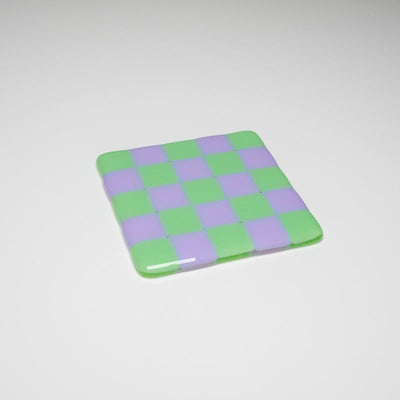 10cm Chequered Dual Coloured Coaster - Green Mint &amp; Lavender image