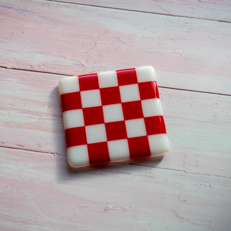 10cm Chequered White/Colour Coaster - Bullseye - Red - Opal image