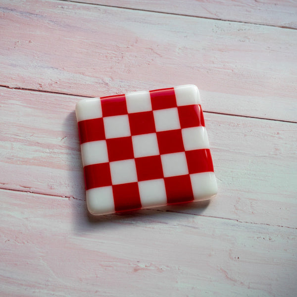 10cm Chequered White/Colour Coaster - Bullseye - Red - Opal image