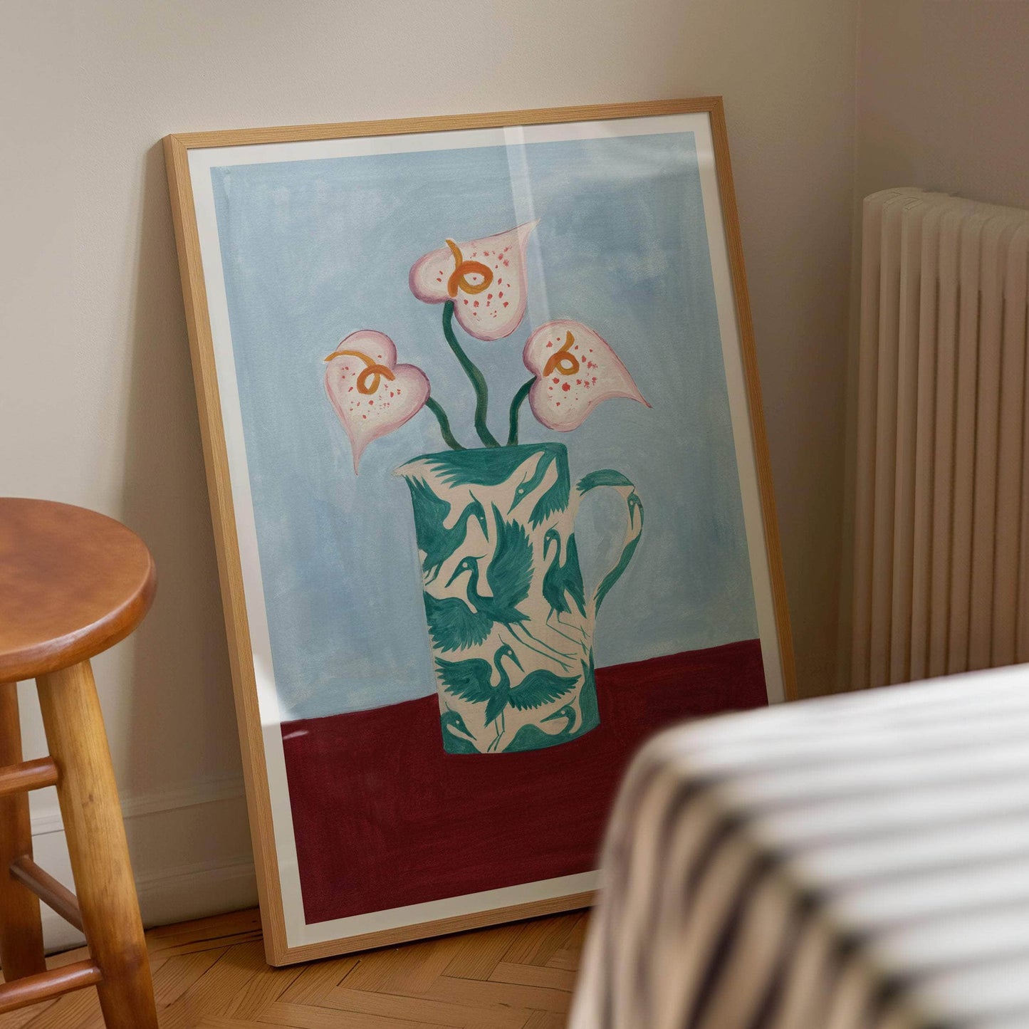 A4 -  Teal Herons on Jug 02 Print