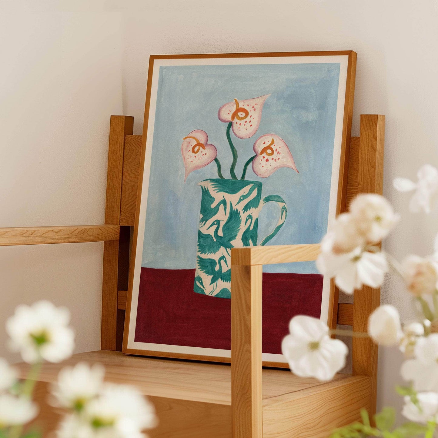 A4 -  Teal Herons on Jug 02 Print