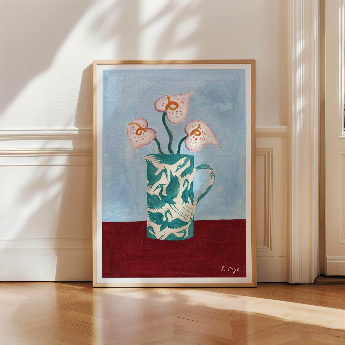 A4 -  Teal Herons on Jug 02 Print