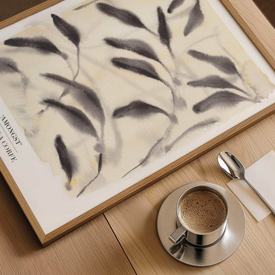 A3 - 'Amongst' Beige Yellow & Charcoal Grey Leaf Print