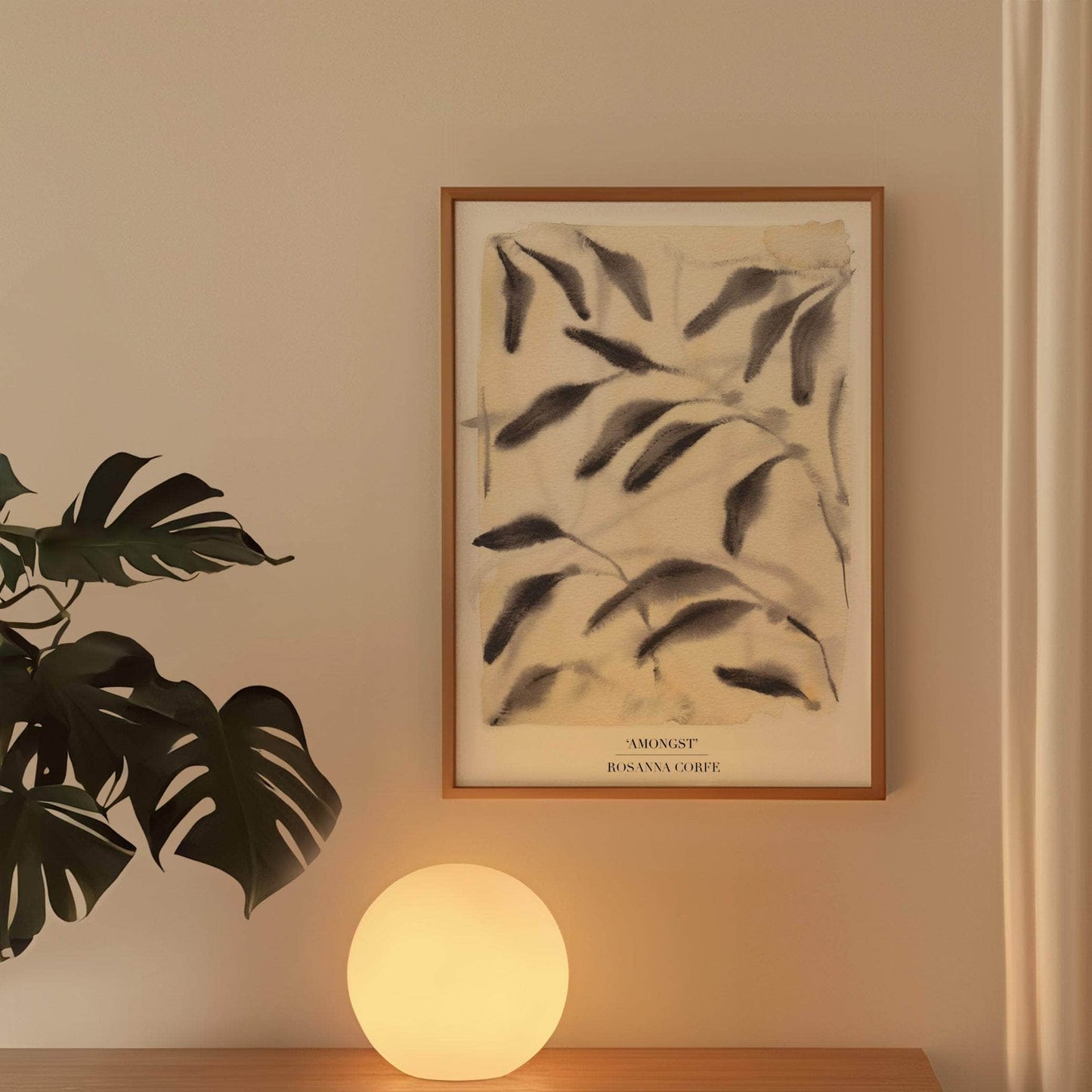 A3 - 'Amongst' Beige Yellow & Charcoal Grey Leaf Print