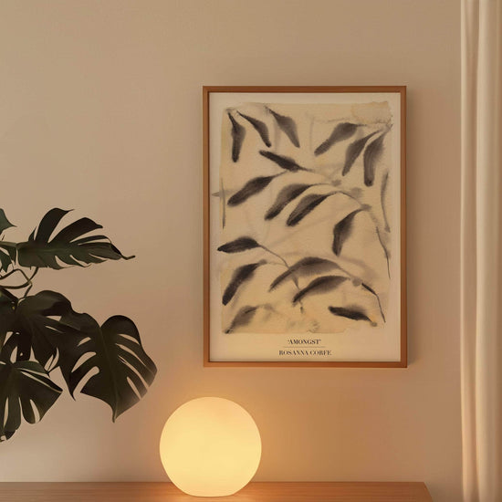 A3 - 'Amongst' Beige Yellow & Charcoal Grey Leaf Print