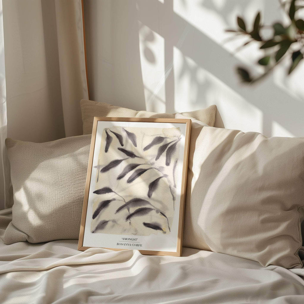 A3 - 'Amongst' Beige Yellow & Charcoal Grey Leaf Print