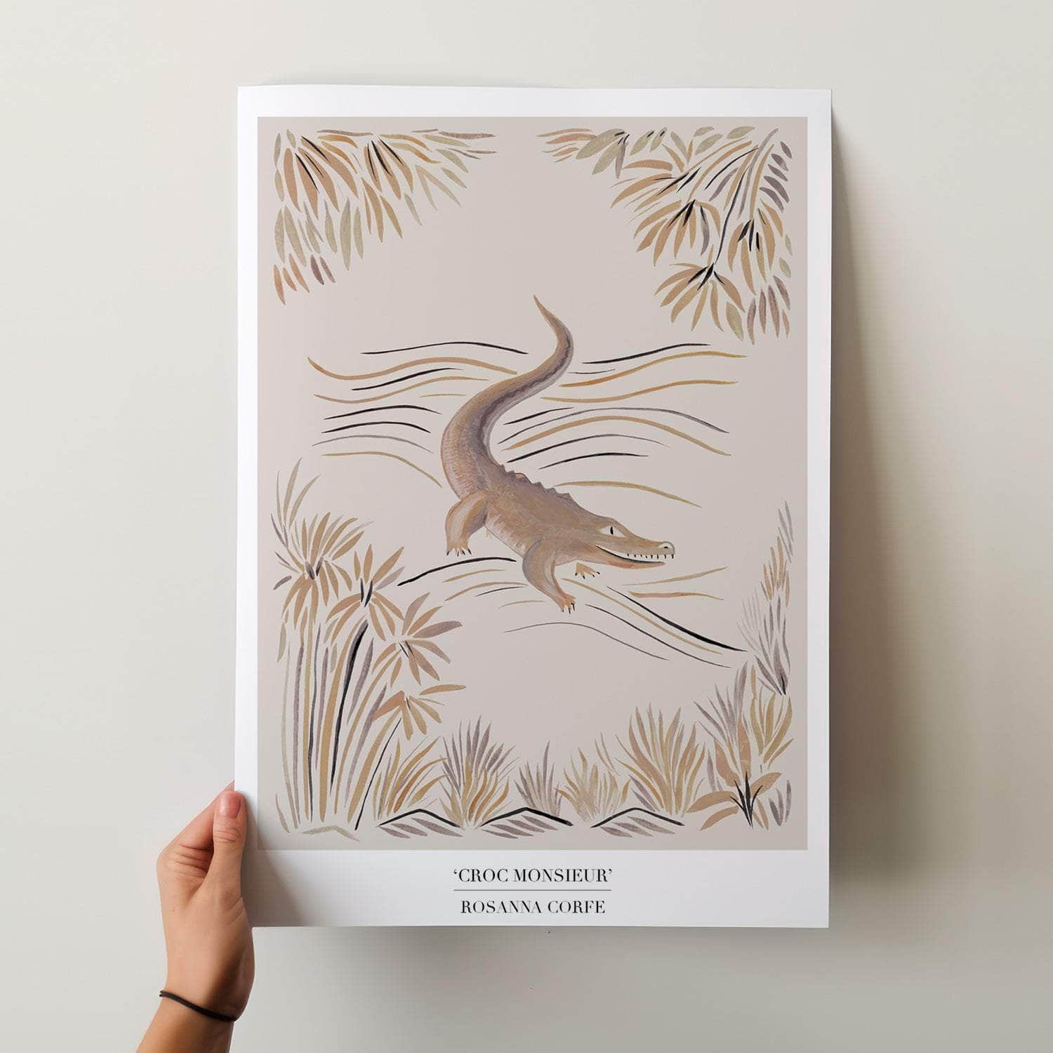 A3 - 'Croc Monsieur' Beige Crocodile Art Print