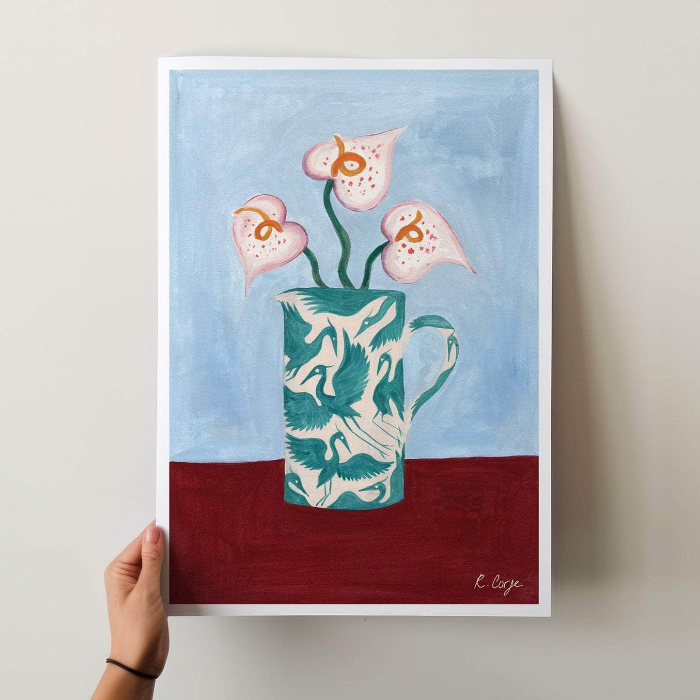 A4 -  Teal Herons on Jug 02 Print
