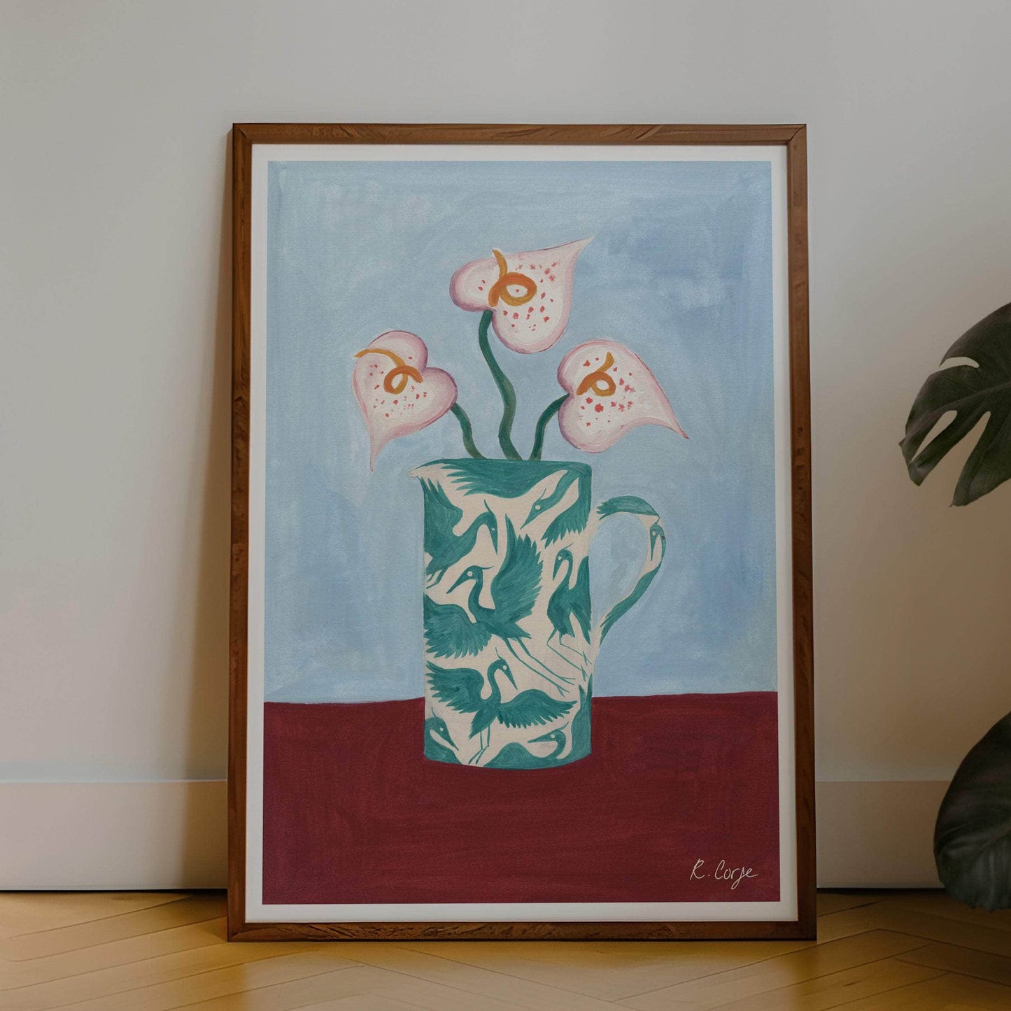 A4 -  Teal Herons on Jug 02 Print