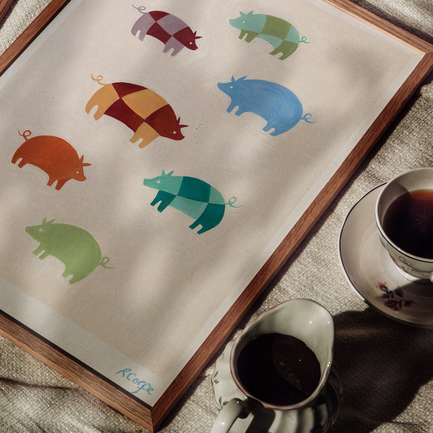 Oink Patchwork Pigs Art Print