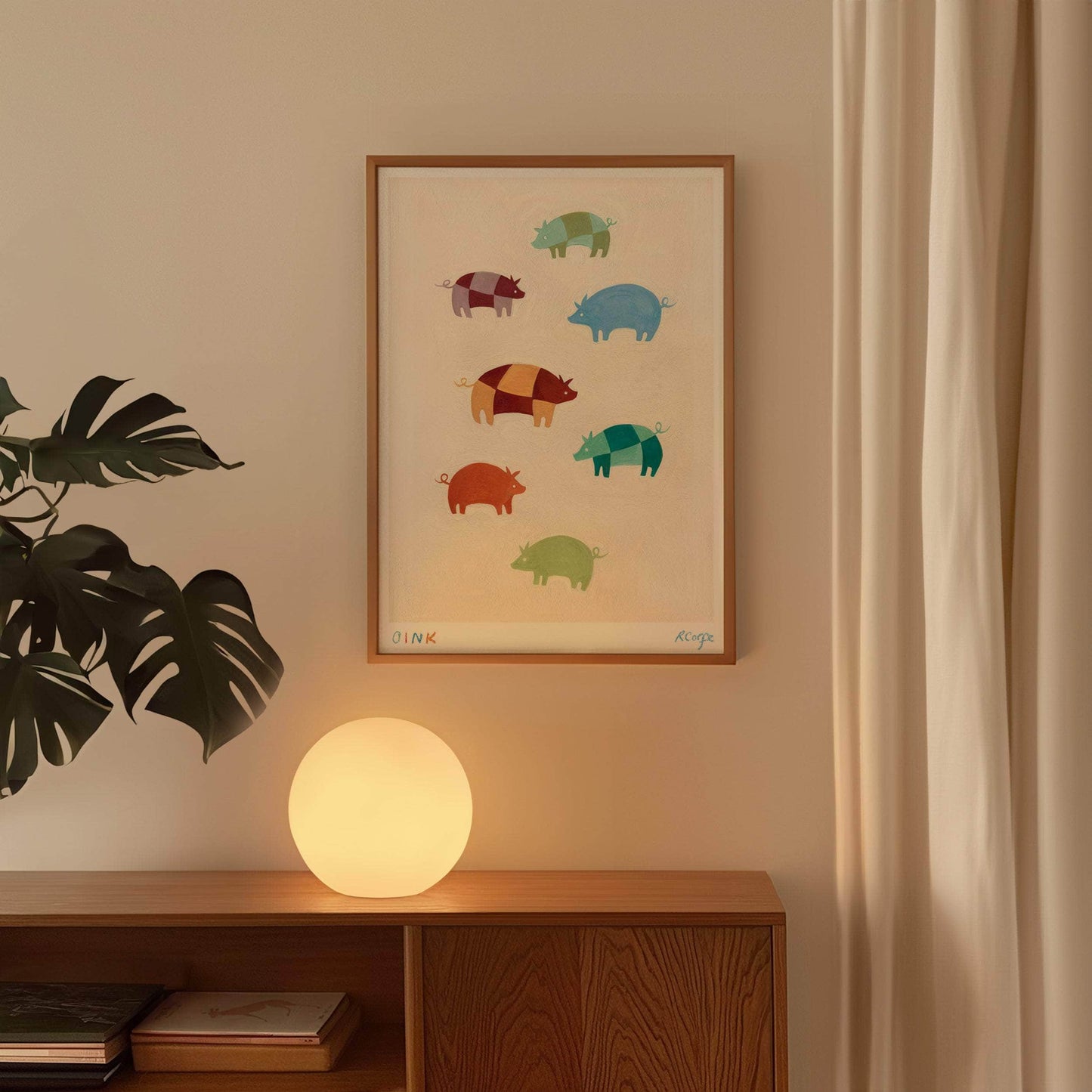 A3 - Colourful 'Oink' Pig Print