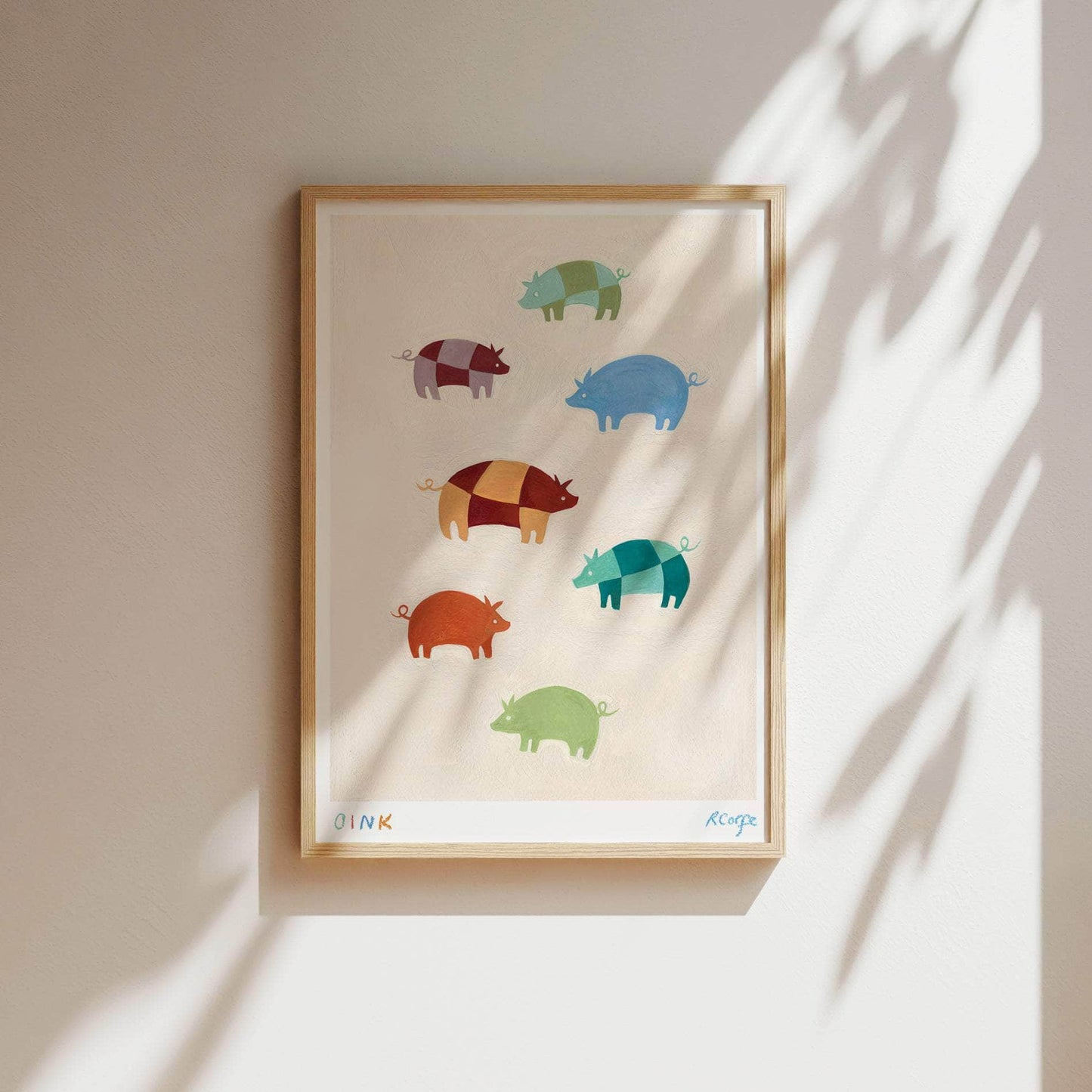 A3 - Colourful 'Oink' Pig Print
