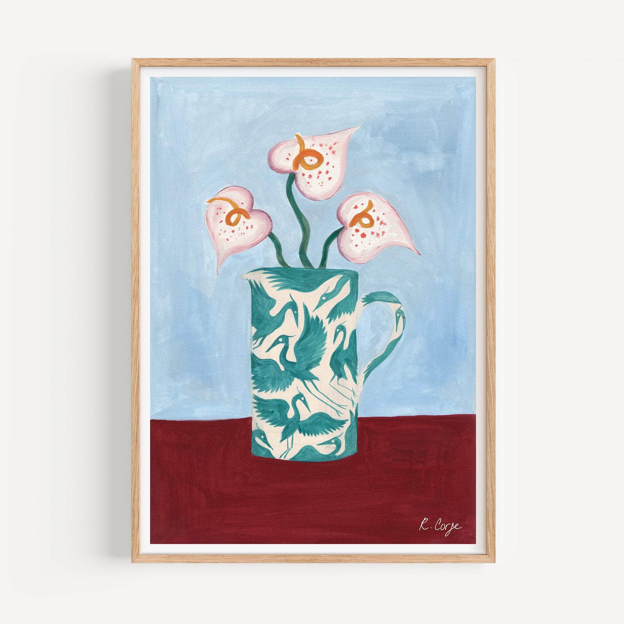 A4 -  Teal Herons on Jug 02 Print