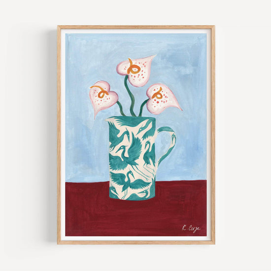 A4 -  Teal Herons on Jug 02 Print