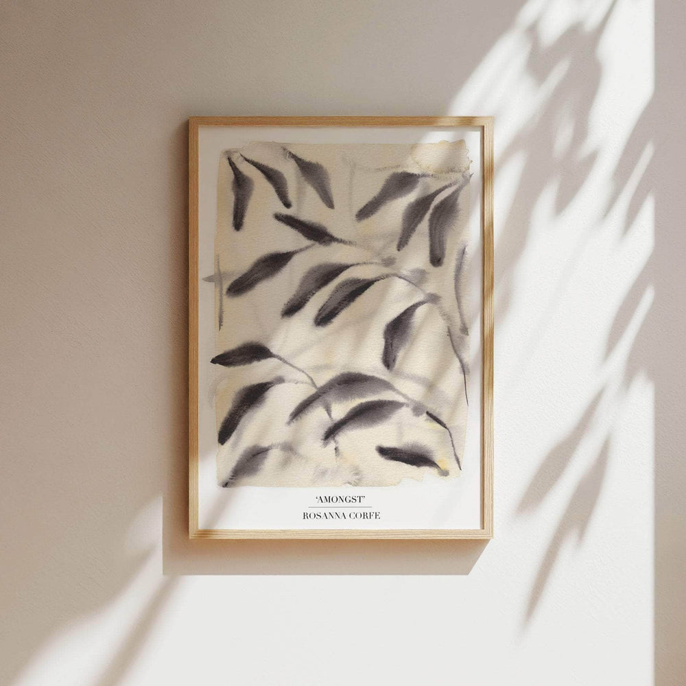 A3 - 'Amongst' Beige Yellow & Charcoal Grey Leaf Print