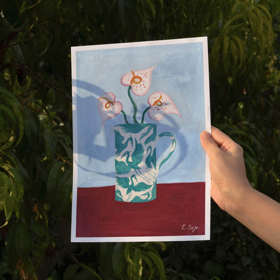 A4 -  Teal Herons on Jug 02 Print