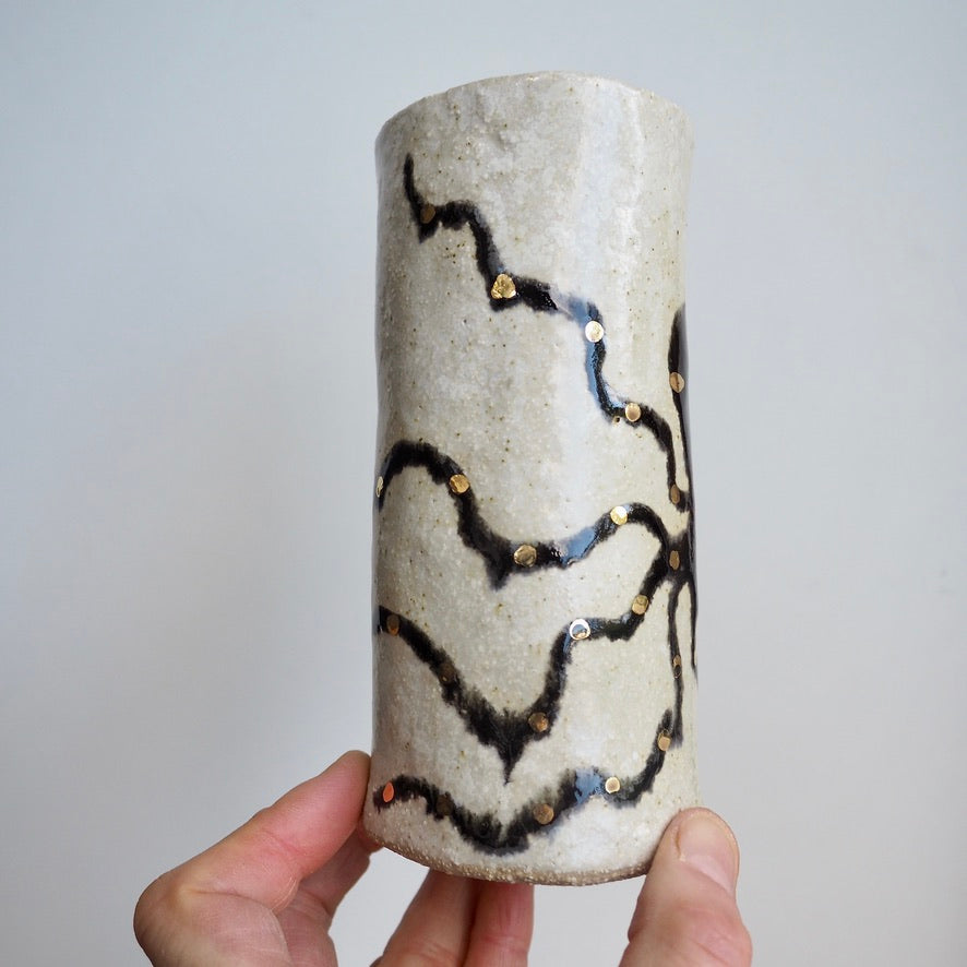 Handmade Pottery Octopus Cylinder Vases With Gold Lustre.