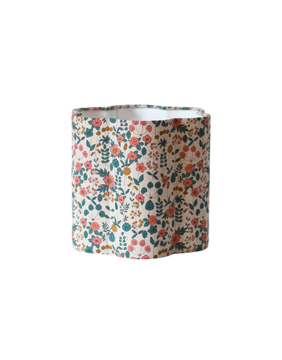 Abat-jour fleur Flora en coton beige imprimé fleurs multicolores, plié et fait main.