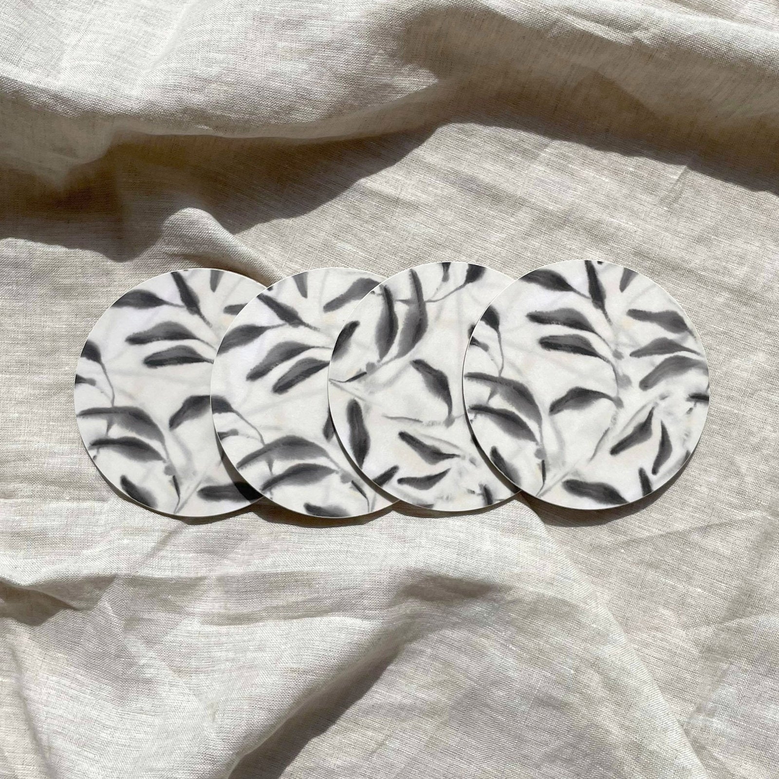 Set of 4 Amongst Round Coasters, Beige Grey