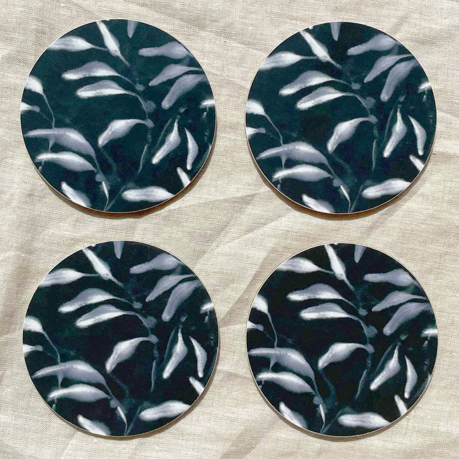 Set of 4 Amongst Round Coasters, Black Navy