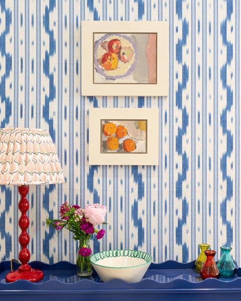 Vicens Fabric - Pale Blue Stripe With Indigo Wave