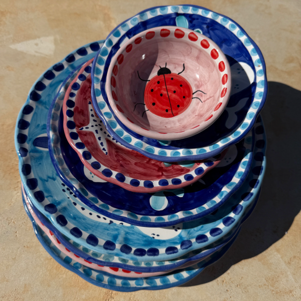 Amalfi Plate 16cm Blue & Red Fish